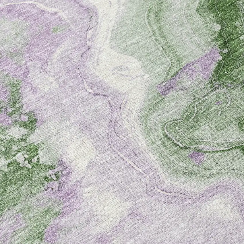 Olive Green And Lavender Abstract Washable Indoor Outdoor Area Rug Photo 4