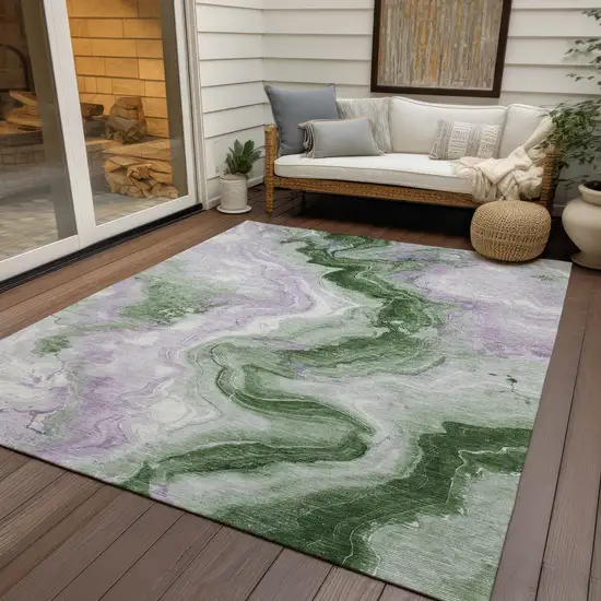 Olive Green And Lavender Abstract Washable Indoor Outdoor Area Rug Photo 5