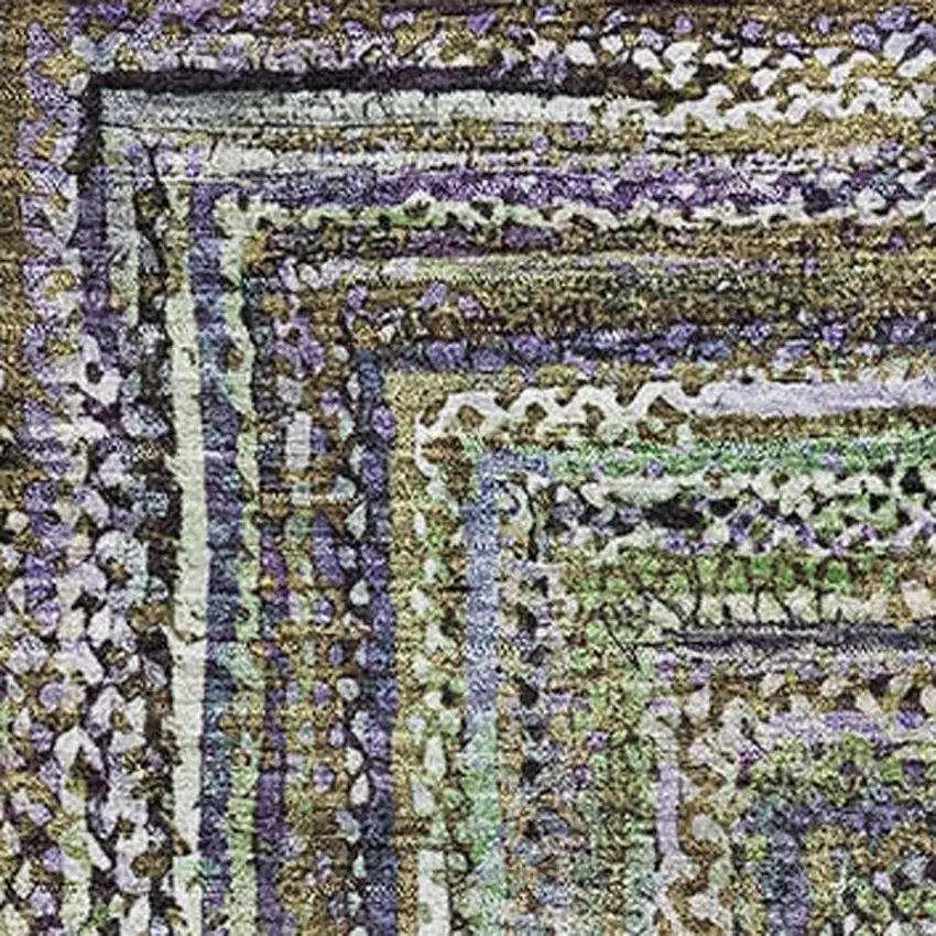 Olive Green And Lavender Geometric Washable Area Rug With UV Protection Photo 2