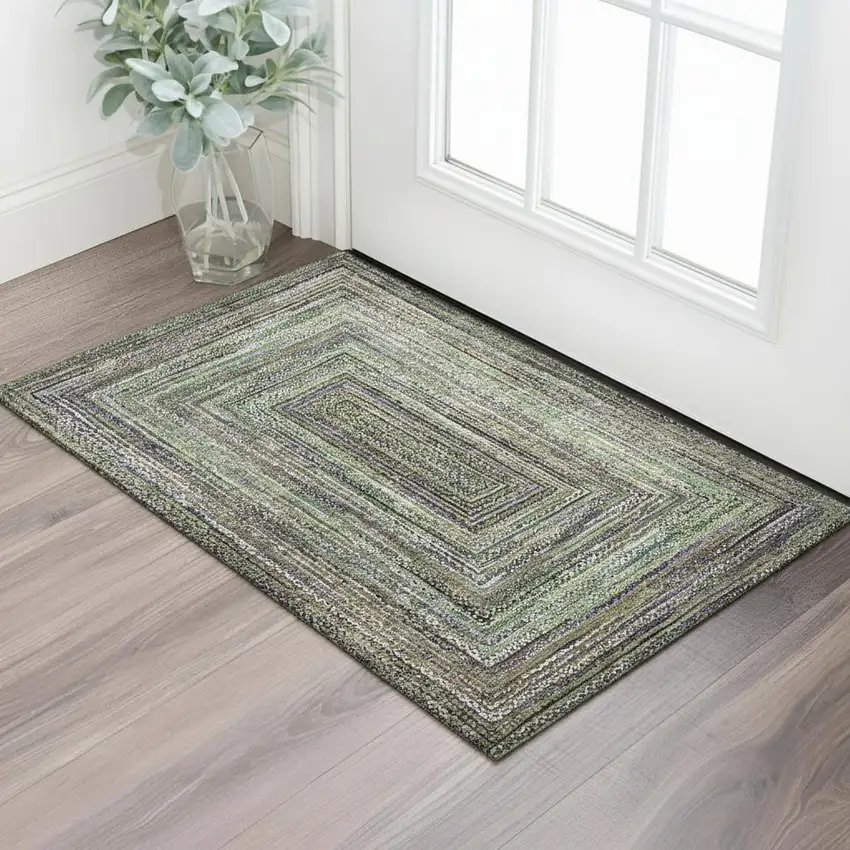 Olive Green And Lavender Geometric Washable Area Rug With UV Protection Photo 2
