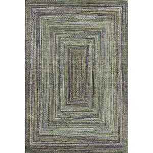 Photo of Olive Green And Lavender Geometric Washable Area Rug With UV Protection