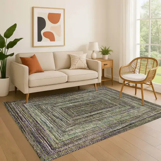 Olive Green And Lavender Geometric Washable Area Rug With UV Protection Photo 4