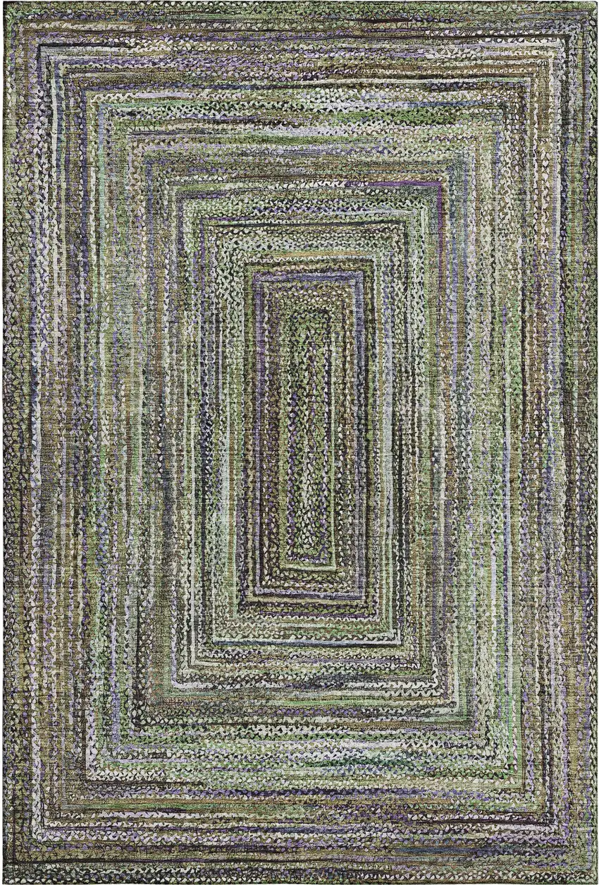 Olive Green And Lavender Geometric Washable Area Rug With UV Protection Photo 1