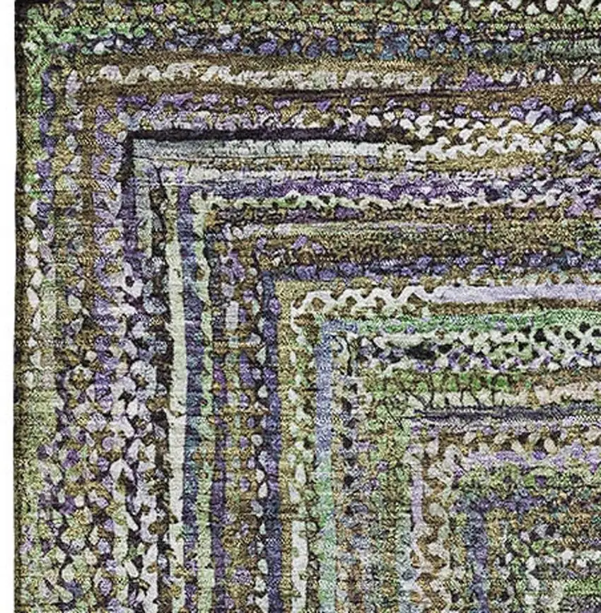 Olive Green And Lavender Geometric Washable Area Rug With UV Protection Photo 2
