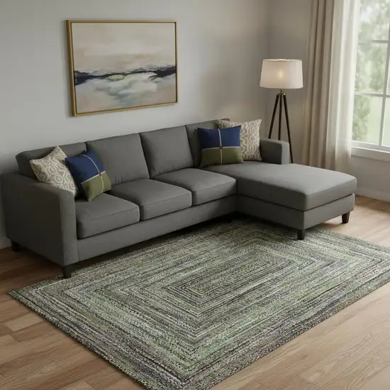 Olive Green And Lavender Geometric Washable Area Rug With UV Protection Photo 2