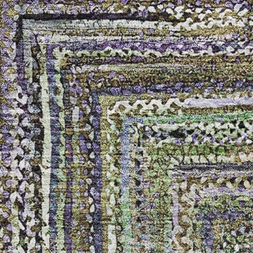 Olive Green And Lavender Geometric Washable Area Rug With UV Protection Photo 2