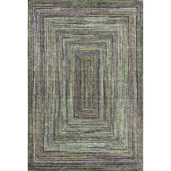Olive Green And Lavender Geometric Washable Area Rug With UV Protection Photo 1