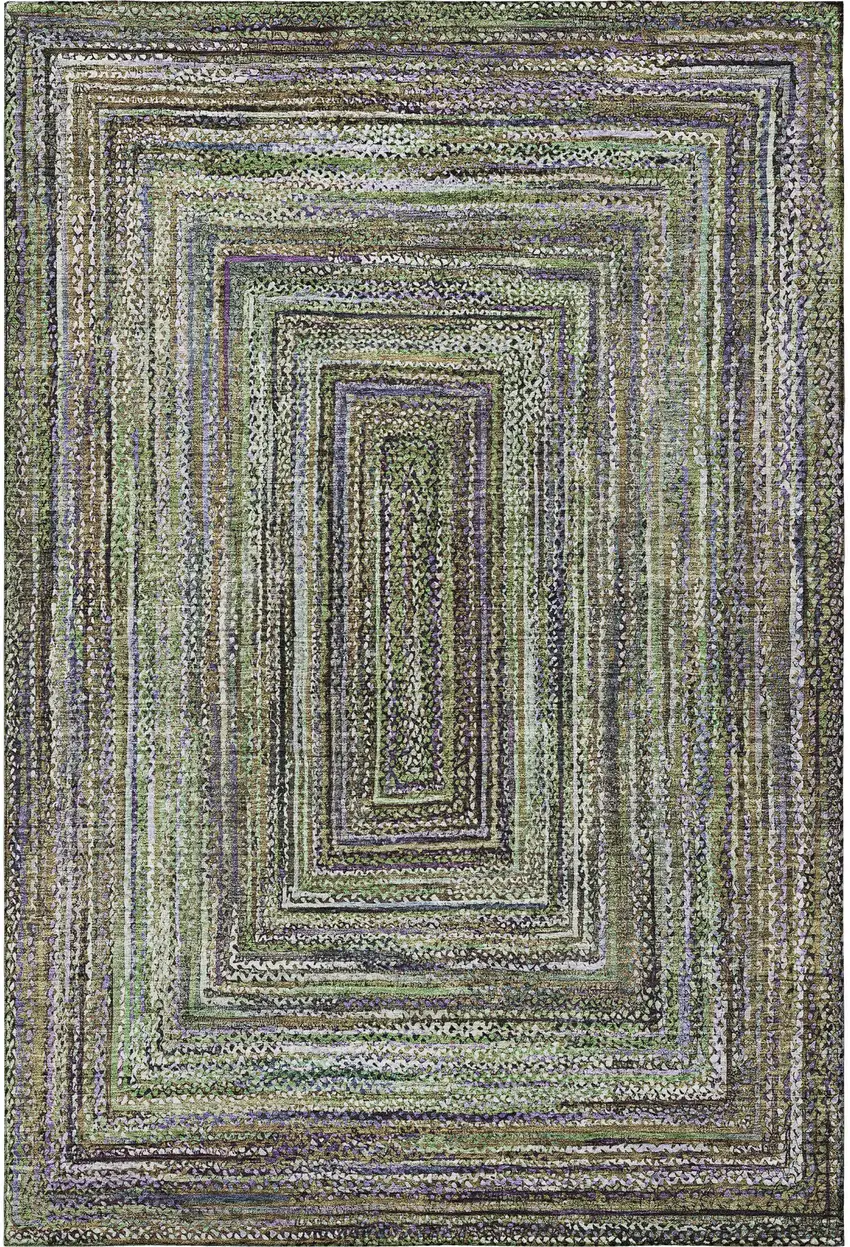 Olive Green And Lavender Geometric Washable Area Rug With UV Protection Photo 4
