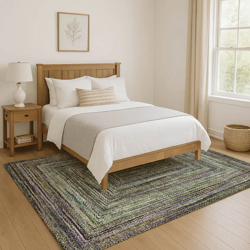 Olive Green And Lavender Geometric Washable Area Rug With UV Protection Photo 5