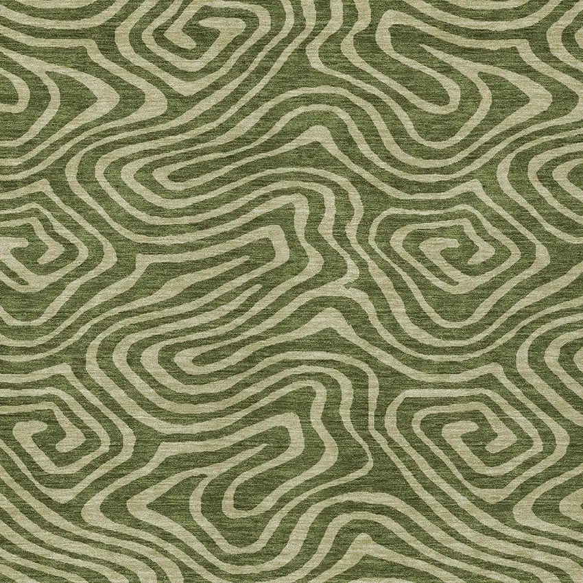 Olive Green And Light Green Abstract Washable Indoor Outdoor Area Rug Photo 6