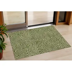 Photo of Olive Green And Light Green Abstract Washable Indoor Outdoor Area Rug