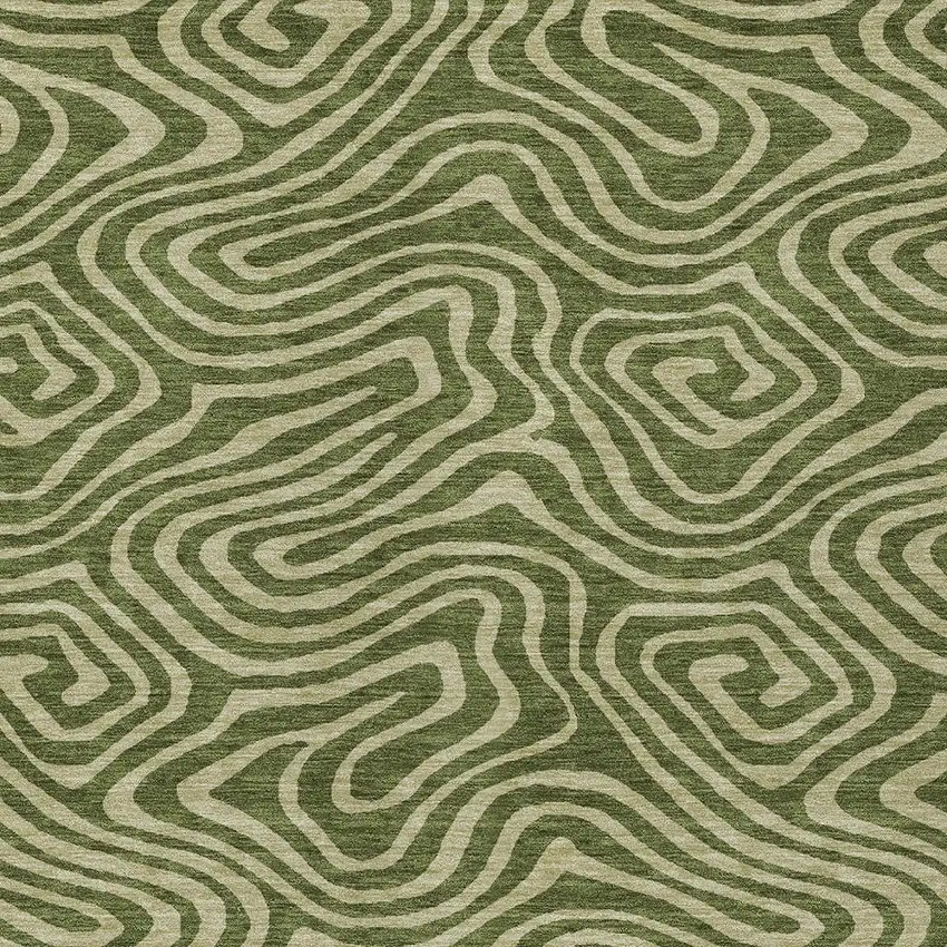 Olive Green And Light Green Abstract Washable Indoor Outdoor Area Rug Photo 6