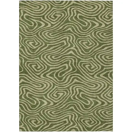 Olive Green And Light Green Abstract Washable Indoor Outdoor Area Rug Photo 2