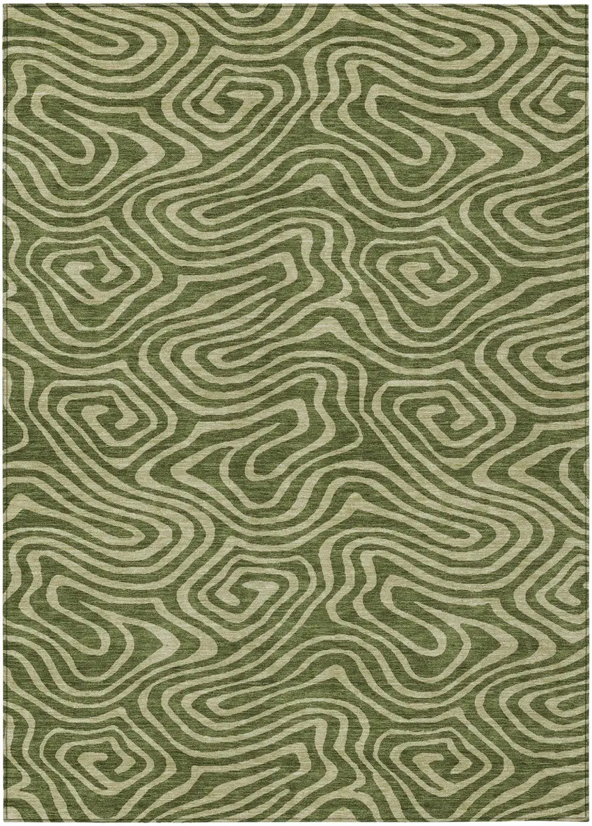Olive Green And Light Green Abstract Washable Indoor Outdoor Area Rug Photo 2