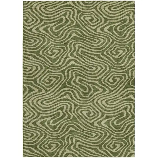 Olive Green And Light Green Abstract Washable Indoor Outdoor Area Rug Photo 6