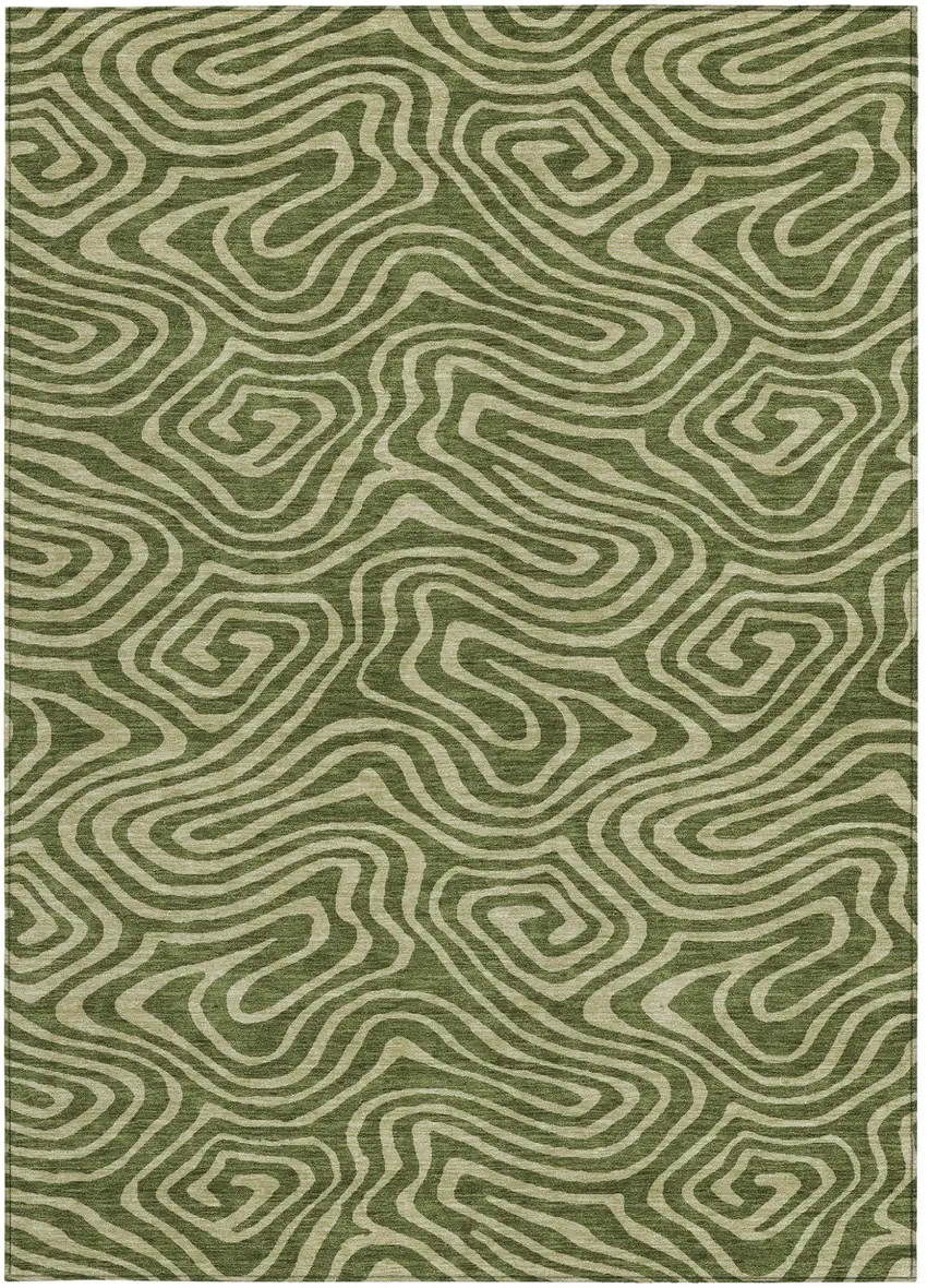 Olive Green And Light Green Abstract Washable Indoor Outdoor Area Rug Photo 6