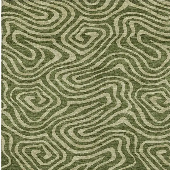 Olive Green And Light Green Abstract Washable Indoor Outdoor Area Rug Photo 6