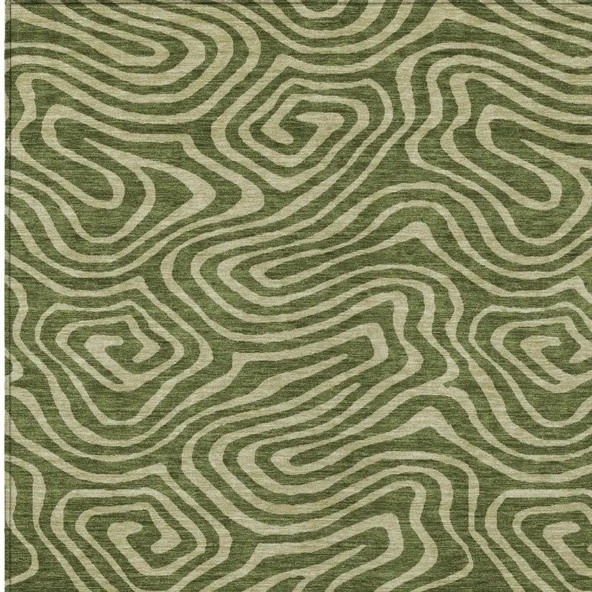 Olive Green And Light Green Abstract Washable Indoor Outdoor Area Rug Photo 6