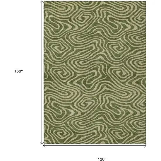 Olive Green And Light Green Abstract Washable Indoor Outdoor Area Rug Photo 3