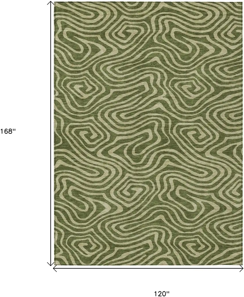 Olive Green And Light Green Abstract Washable Indoor Outdoor Area Rug Photo 3