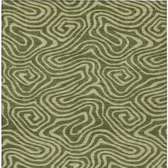 Olive Green And Light Green Abstract Washable Indoor Outdoor Area Rug Photo 7