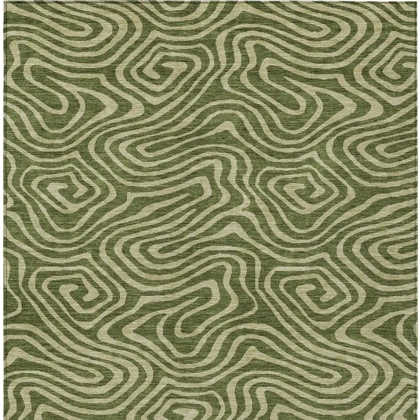Olive Green And Light Green Abstract Washable Indoor Outdoor Area Rug Photo 7