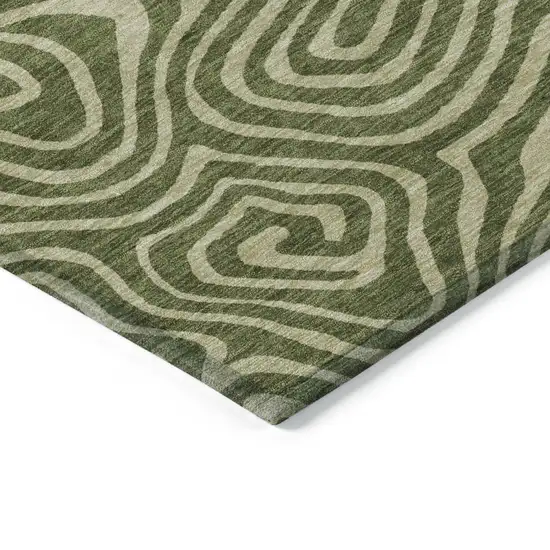 Olive Green And Light Green Abstract Washable Indoor Outdoor Area Rug Photo 5