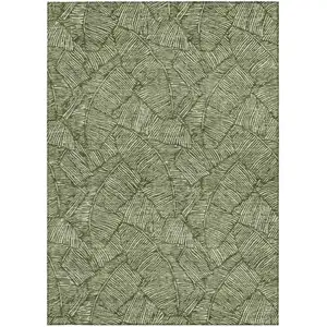 Photo of Olive Green And Light Green Floral Washable Indoor Outdoor Area Rug