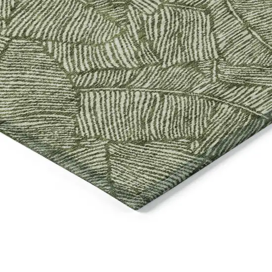Olive Green And Light Green Floral Washable Indoor Outdoor Area Rug Photo 5