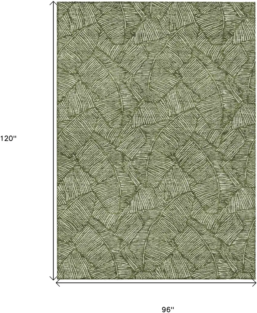 Olive Green And Light Green Floral Washable Indoor Outdoor Area Rug Photo 3