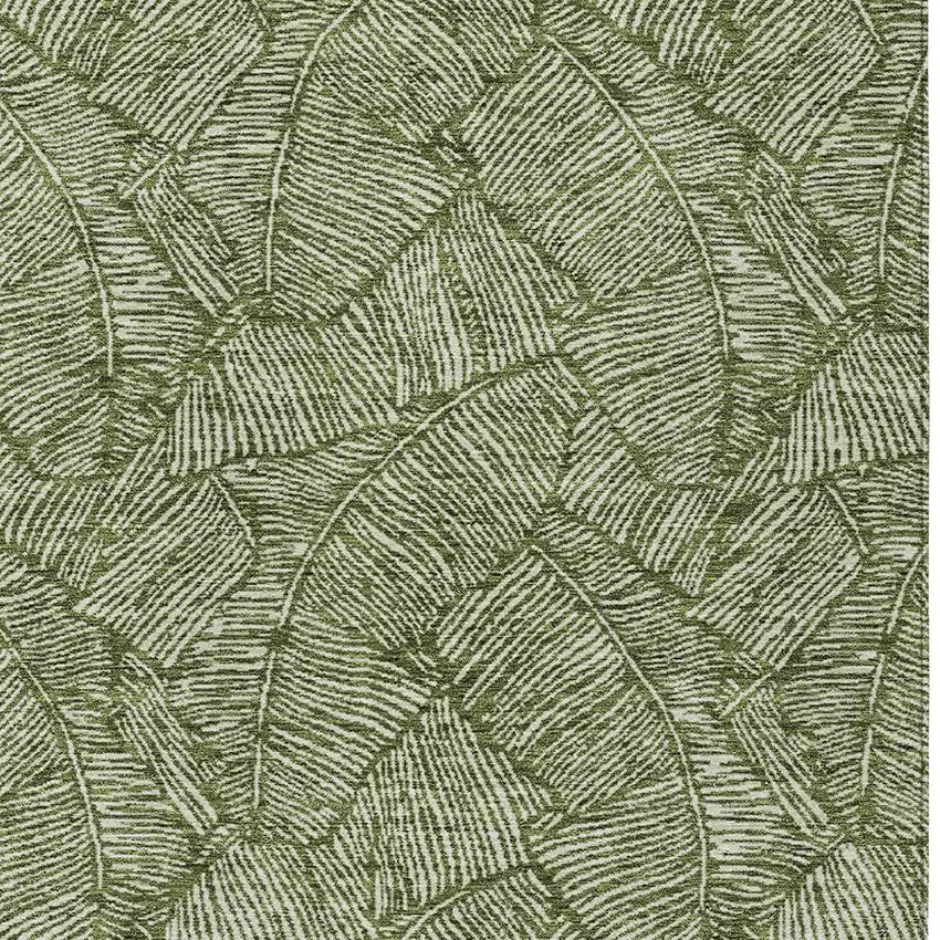 Olive Green And Light Green Floral Washable Indoor Outdoor Area Rug Photo 6