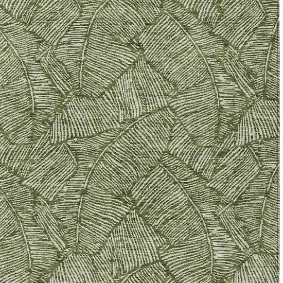 Olive Green And Light Green Floral Washable Indoor Outdoor Area Rug Photo 6