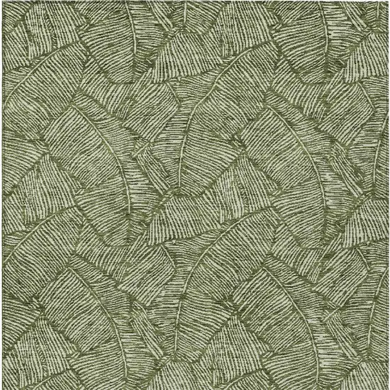 Olive Green And Light Green Floral Washable Indoor Outdoor Area Rug Photo 7