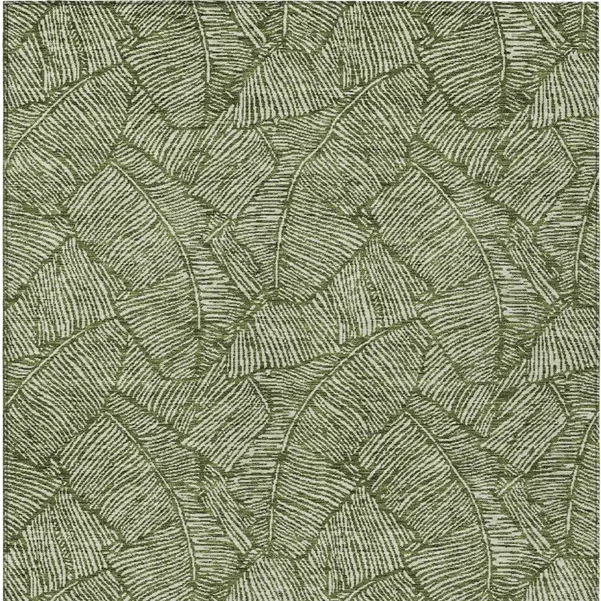 Olive Green And Light Green Floral Washable Indoor Outdoor Area Rug Photo 7