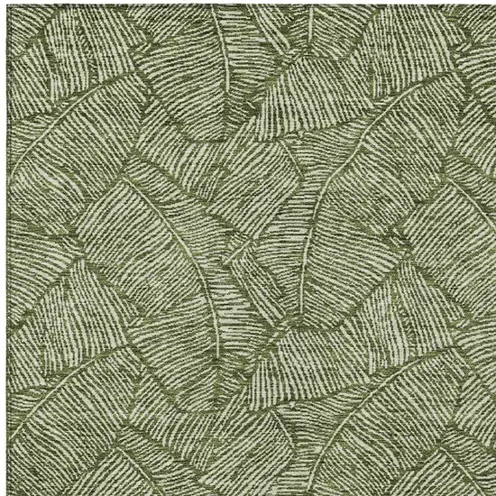 Olive Green And Light Green Floral Washable Indoor Outdoor Area Rug Photo 6