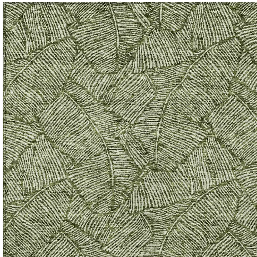 Olive Green And Light Green Floral Washable Indoor Outdoor Area Rug Photo 6