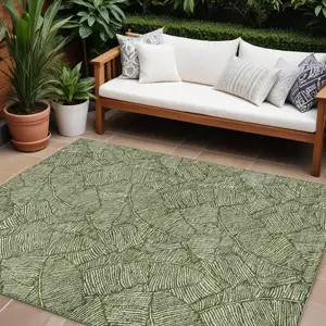 Photo of Olive Green And Light Green Floral Washable Indoor Outdoor Area Rug