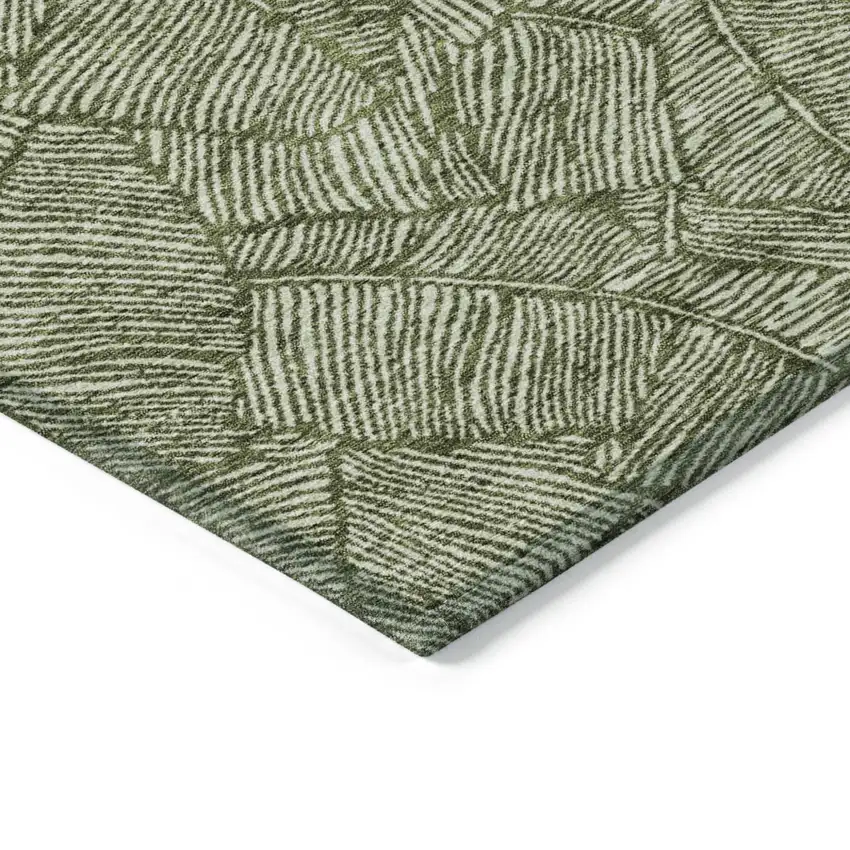 Olive Green And Light Green Floral Washable Indoor Outdoor Area Rug Photo 5