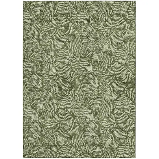 Olive Green And Light Green Floral Washable Indoor Outdoor Area Rug Photo 6