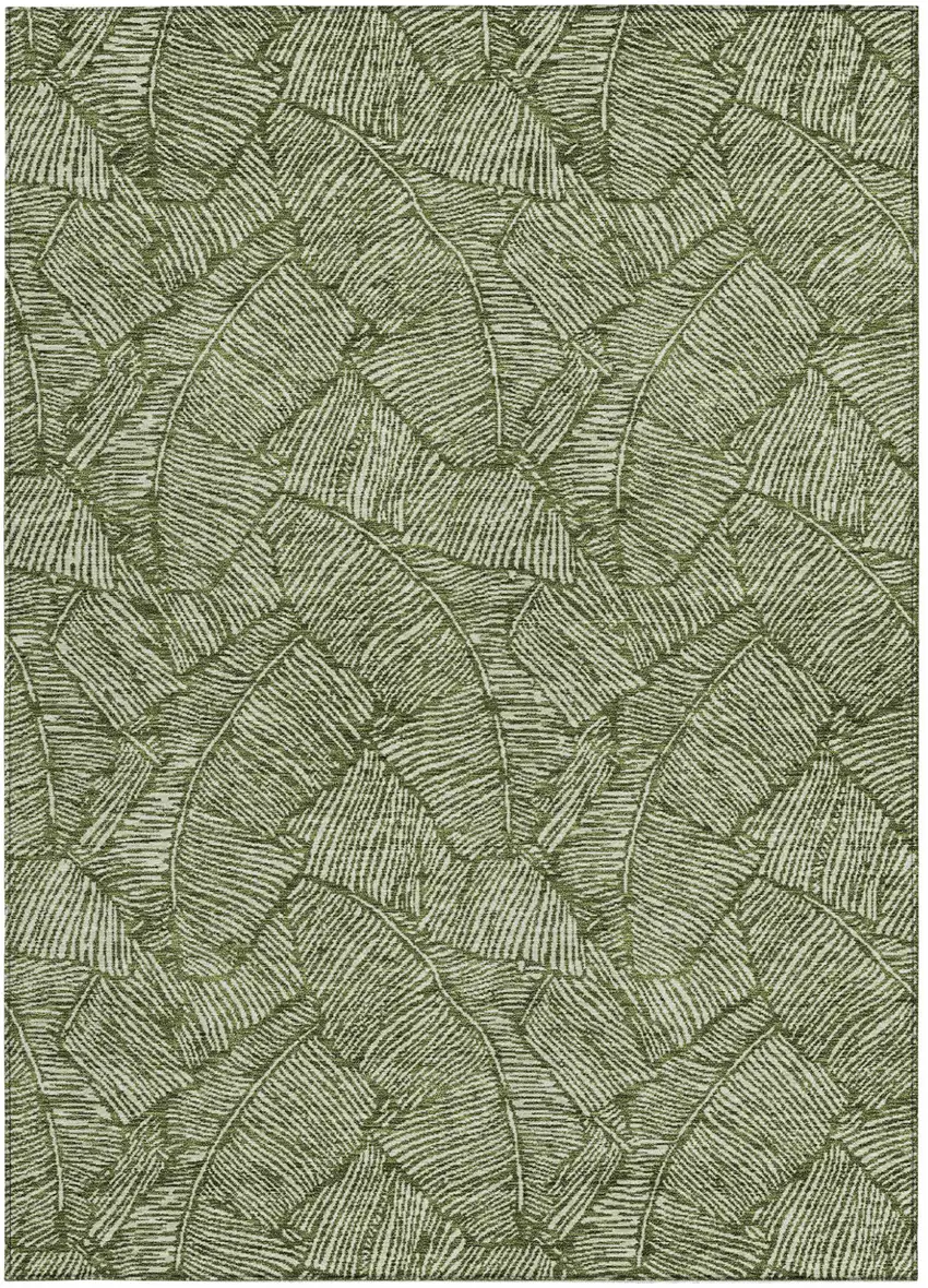 Olive Green And Light Green Floral Washable Indoor Outdoor Area Rug Photo 6