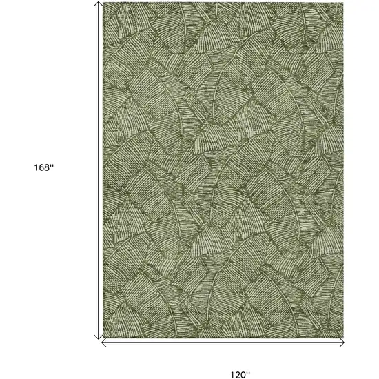 Olive Green And Light Green Floral Washable Indoor Outdoor Area Rug Photo 3