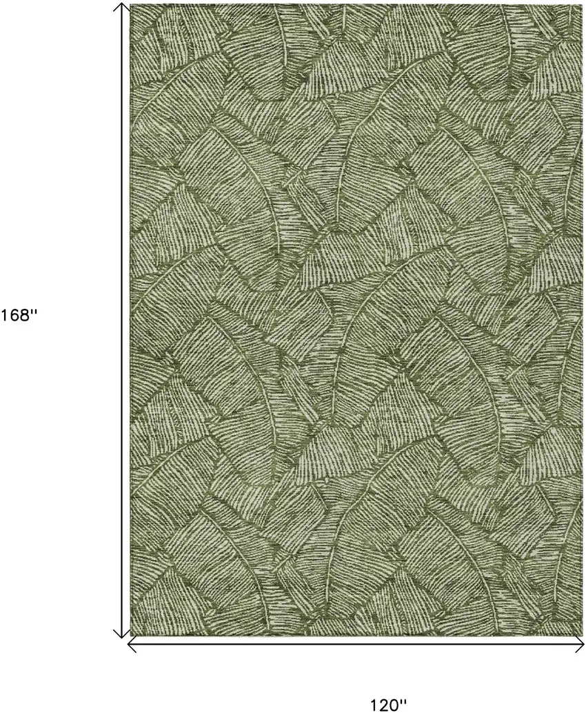Olive Green And Light Green Floral Washable Indoor Outdoor Area Rug Photo 3