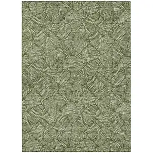 Photo of Olive Green And Light Green Floral Washable Indoor Outdoor Area Rug