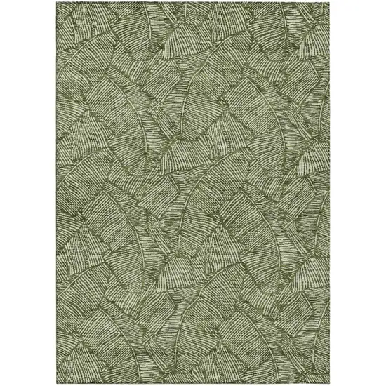Olive Green And Light Green Floral Washable Indoor Outdoor Area Rug Photo 2