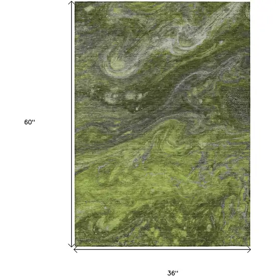 Olive Green And Lime Green Abstract Washable Indoor Outdoor Area Rug Photo 3