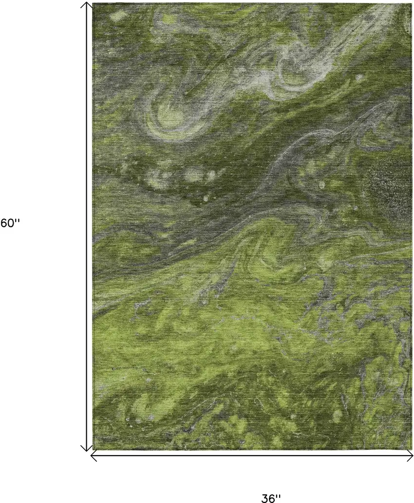 Olive Green And Lime Green Abstract Washable Indoor Outdoor Area Rug Photo 3