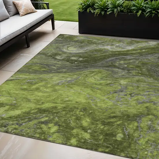 Olive Green And Lime Green Abstract Washable Indoor Outdoor Area Rug Photo 1