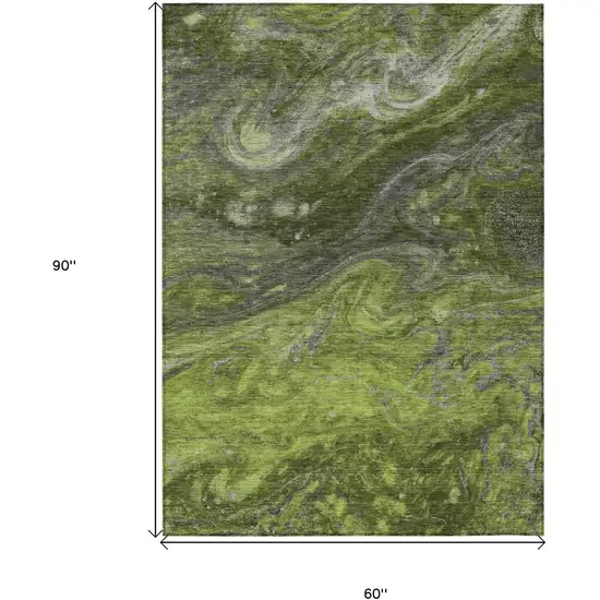 Olive Green And Lime Green Abstract Washable Indoor Outdoor Area Rug Photo 3