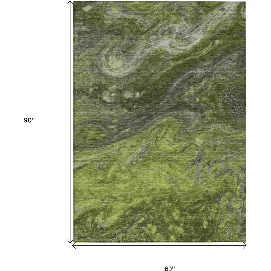 Olive Green And Lime Green Abstract Washable Indoor Outdoor Area Rug Photo 3