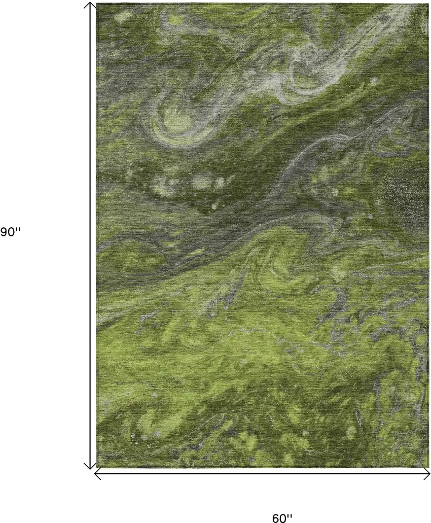 Olive Green And Lime Green Abstract Washable Indoor Outdoor Area Rug Photo 3